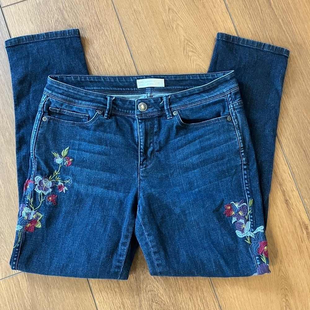 J. Jill Embroidered Slim Ankle Jeans Size 6
